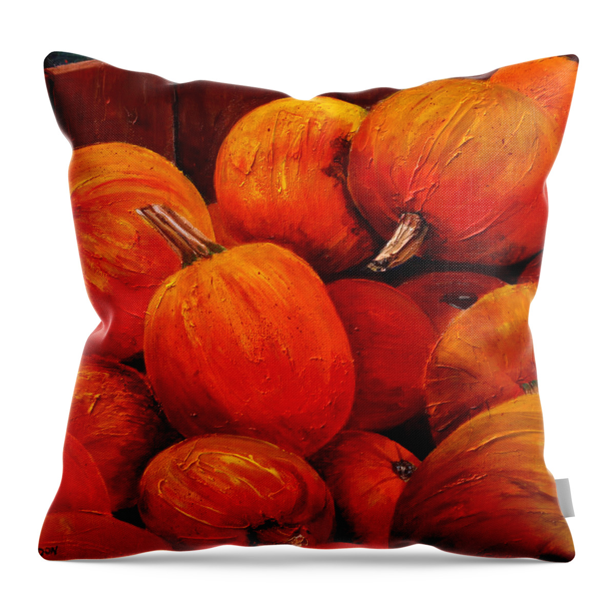Autumn Throw Pillow featuring the painting Farm Market Pumpkins by Phyllis London