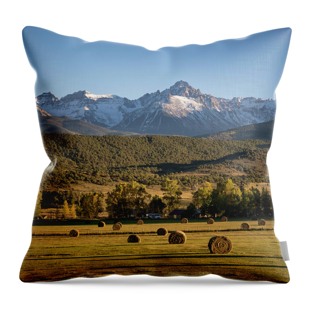 Colorado Throw Pillow featuring the photograph Farm Ranch Scene With Large Hay Bales by Whit Richardson