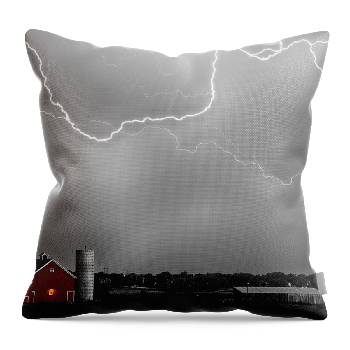 Lightning Throw Pillow featuring the photograph Farm Storm HDR BWSC by James BO Insogna