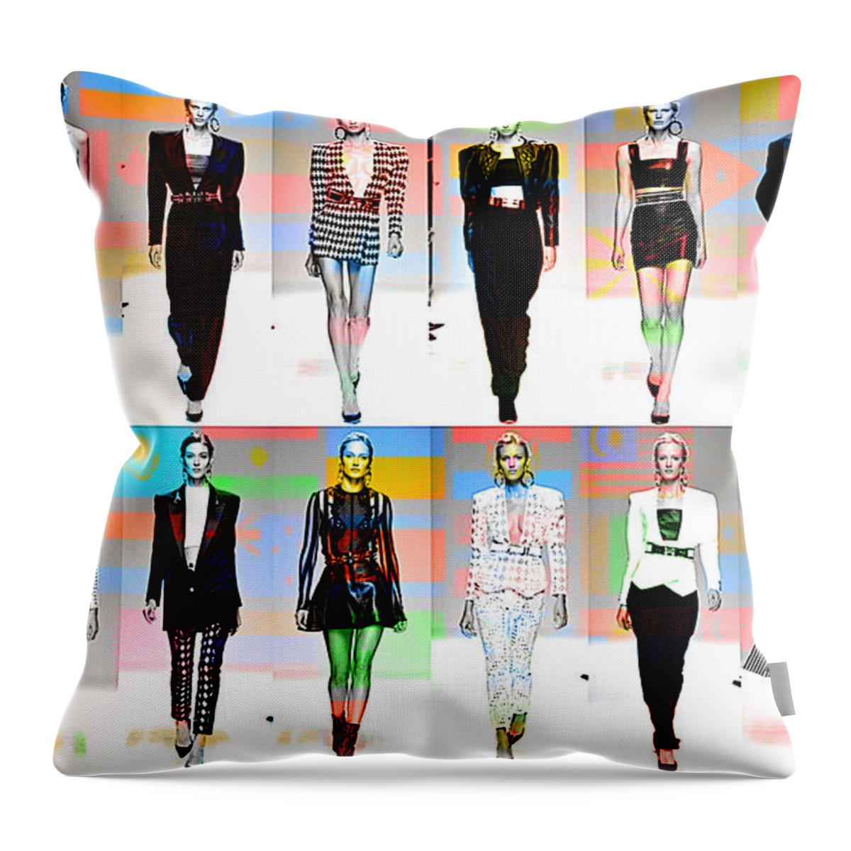 Woman Paintings Throw Pillow featuring the mixed media Fashion and Color by Marvin Blaine