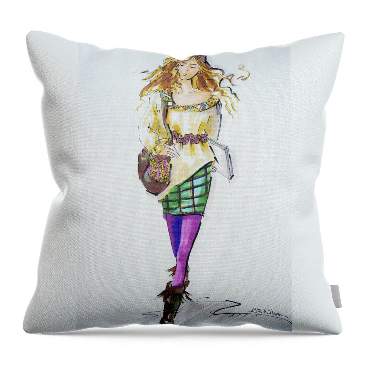 Fashion Throw Pillow featuring the drawing Fashion on the Run by Gloria Nilsson