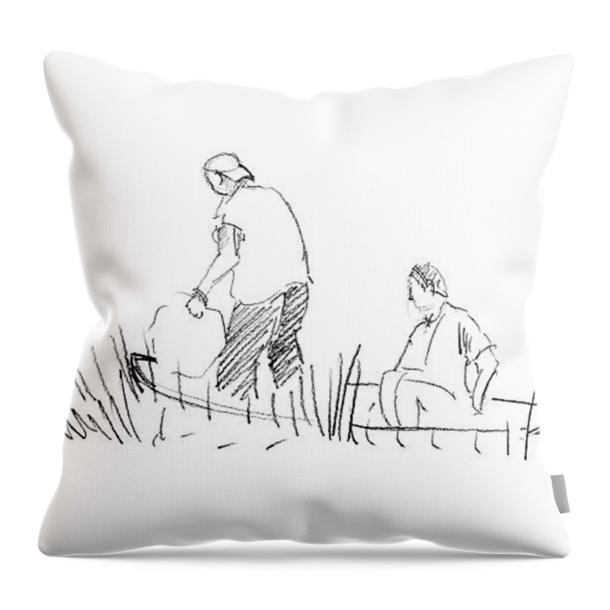 Gulf Of Mexico Throw Pillow featuring the digital art Father and Son Netting Bait Bayou La Batre Alabama by Paul Gaj
