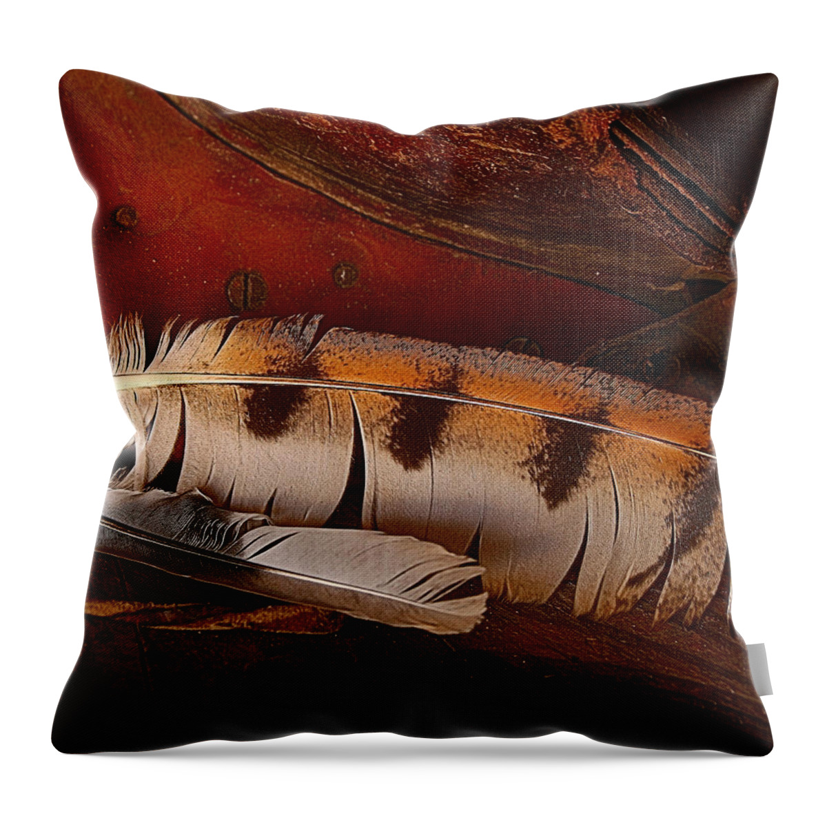 Still Life Throw Pillow featuring the photograph Feather and Leather by Steven Reed