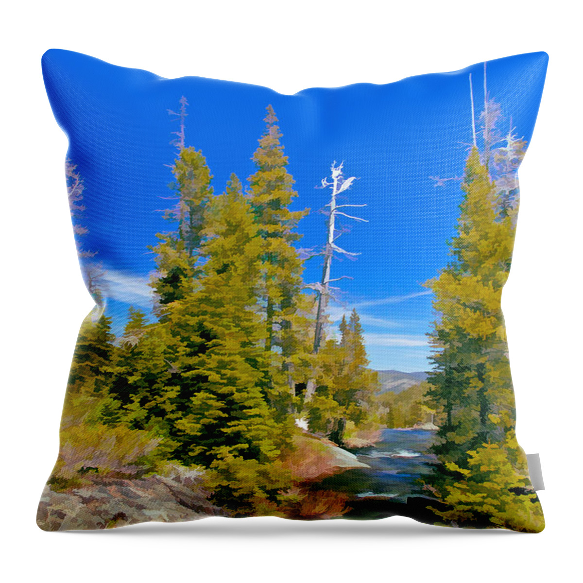 River Throw Pillow featuring the digital art Feather River by Mick Burkey