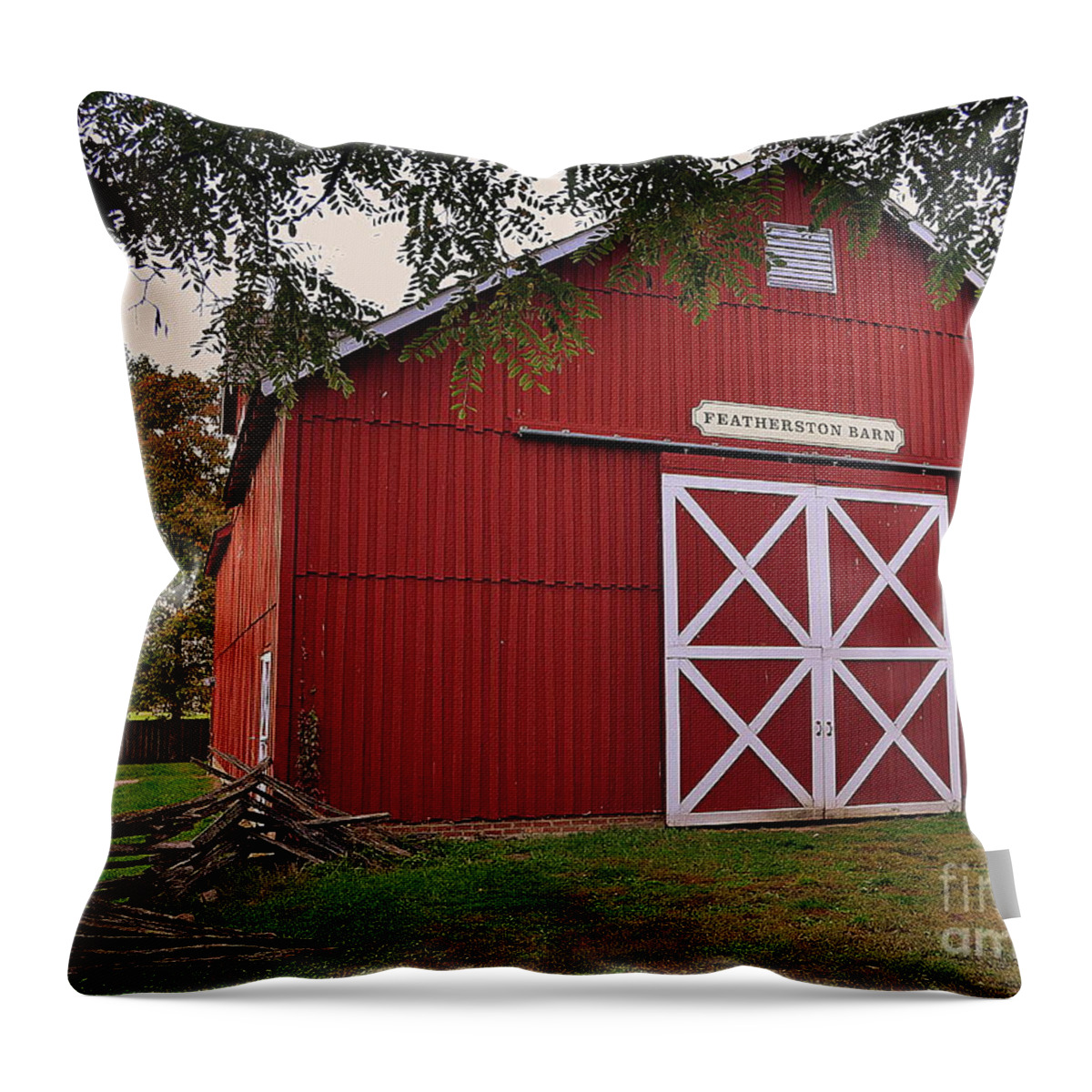 Featherstone Throw Pillow featuring the photograph Featherstone Red Barn by Amy Lucid