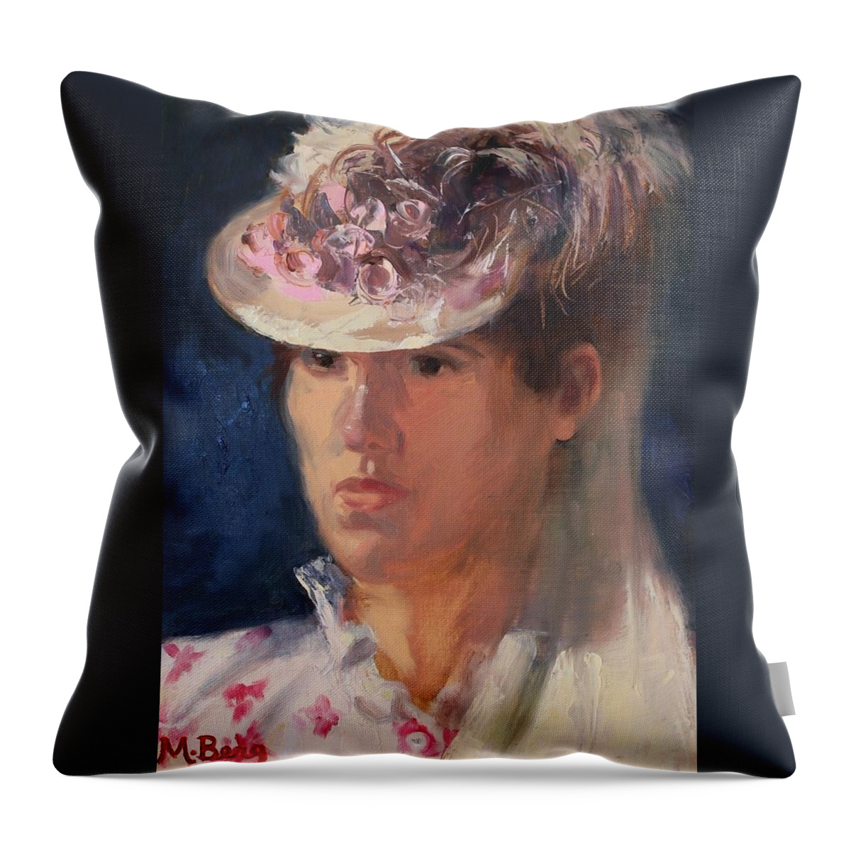 Portrait Throw Pillow featuring the painting Feathery Hat by Marian Berg