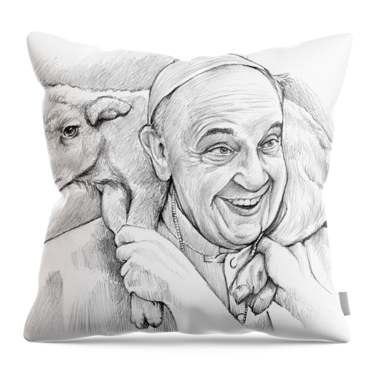 Celebrities Throw Pillow featuring the drawing Feed My Sheep by Greg Joens