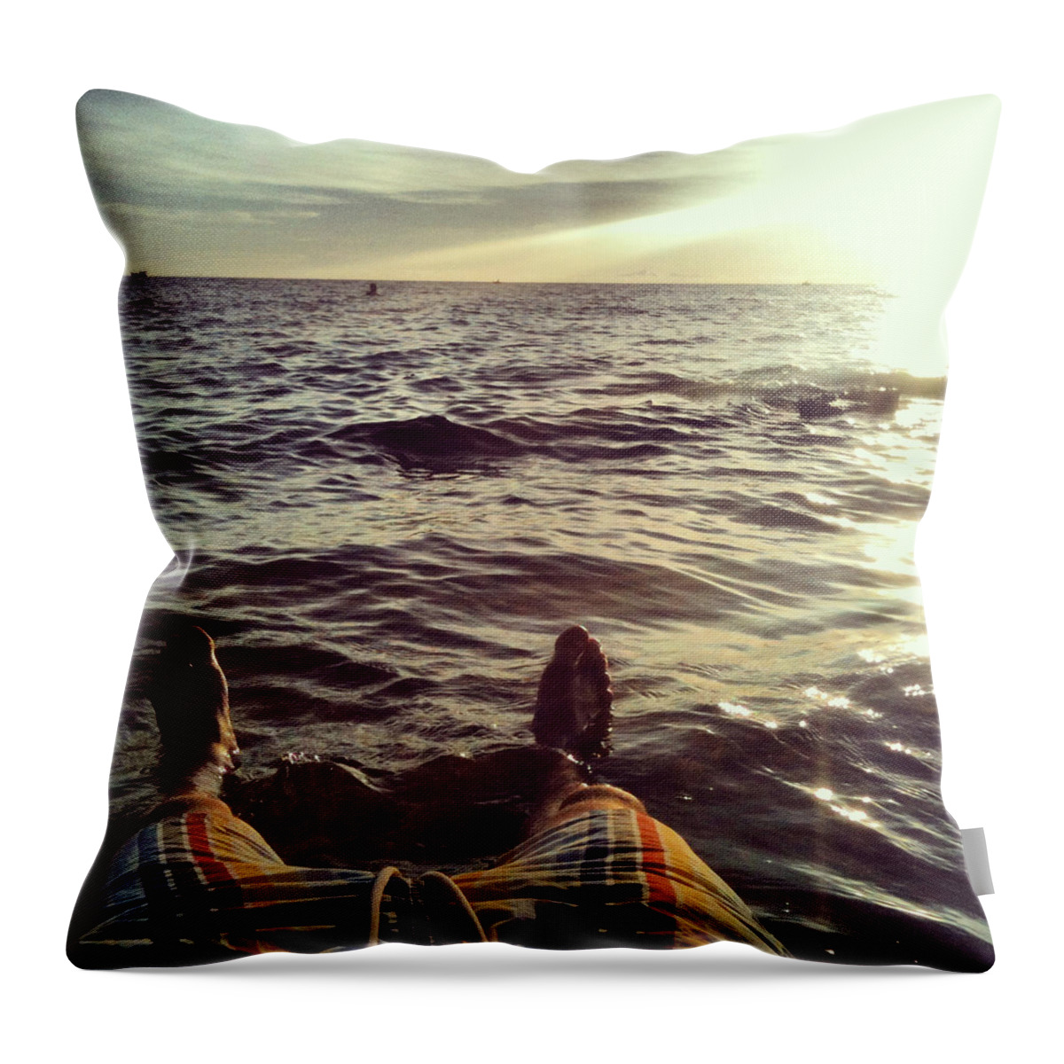 People Throw Pillow featuring the photograph Feet In The Sea By The Beach by Lasse Kristensen