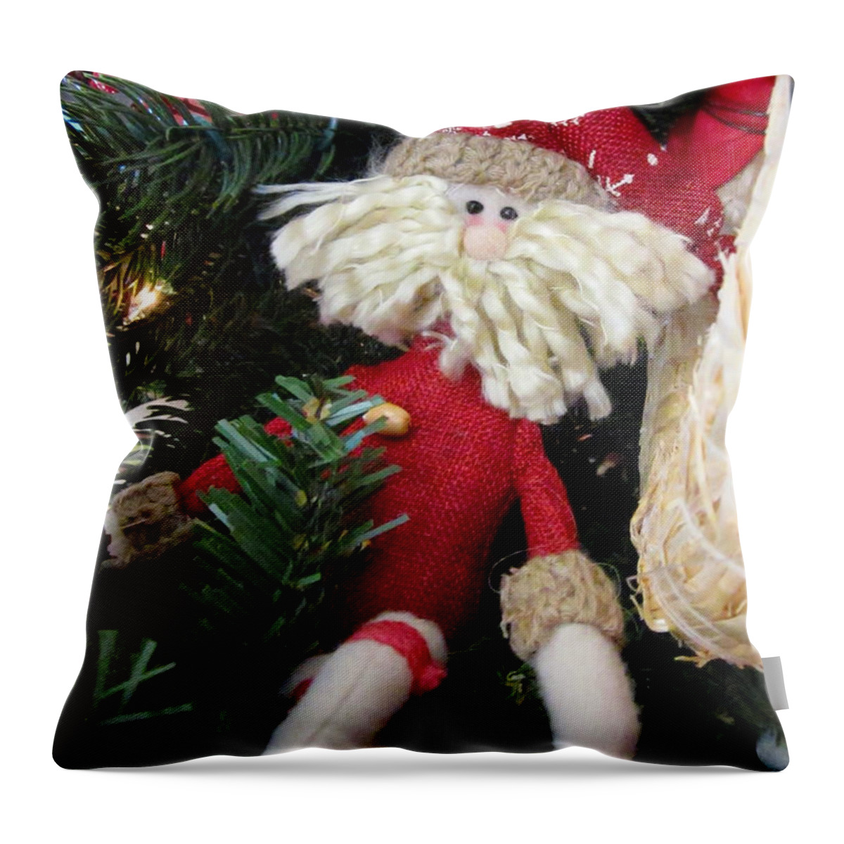 Ornaments Throw Pillow featuring the photograph Burlap and Yarn Santa by Cynthia Clark