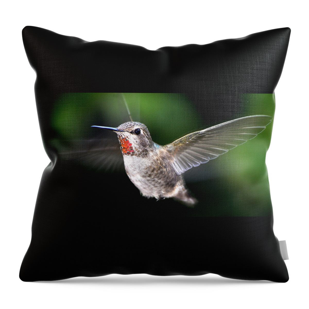 Hummingbird Throw Pillow featuring the photograph Female Caliope Hummingbird In Flight by Jay Milo