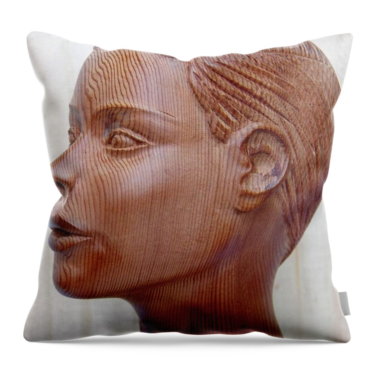 Female Head Bust Throw Pillow featuring the sculpture Female Head Bust - Side View by Ronald Osborne