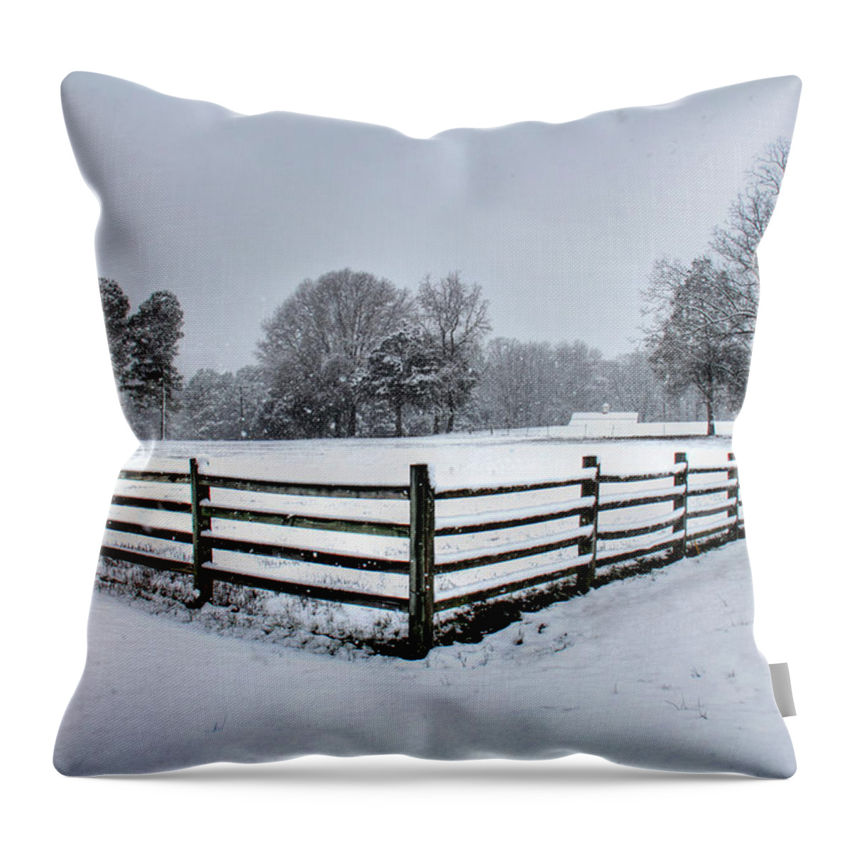 Snow Throw Pillow featuring the photograph Fence in snow by Andy Lawless