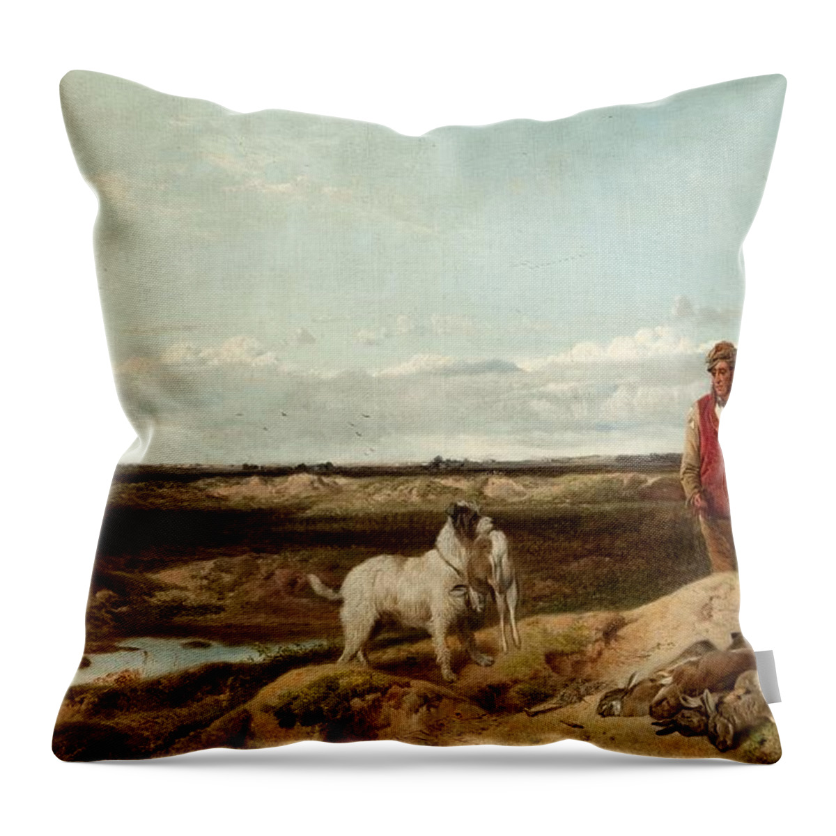Ferreting Throw Pillow featuring the painting Ferreting by Richard Ansdell