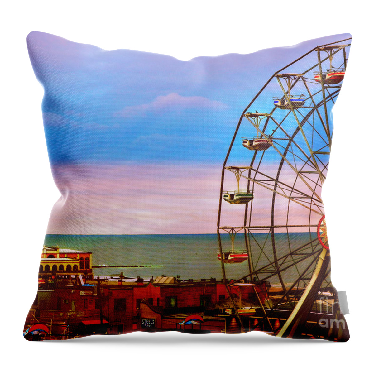 Ocean City Ferris Wheel Throw Pillow featuring the photograph Ocean City New Jersey Ferris Wheel And Music Pier by Beth Ferris Sale