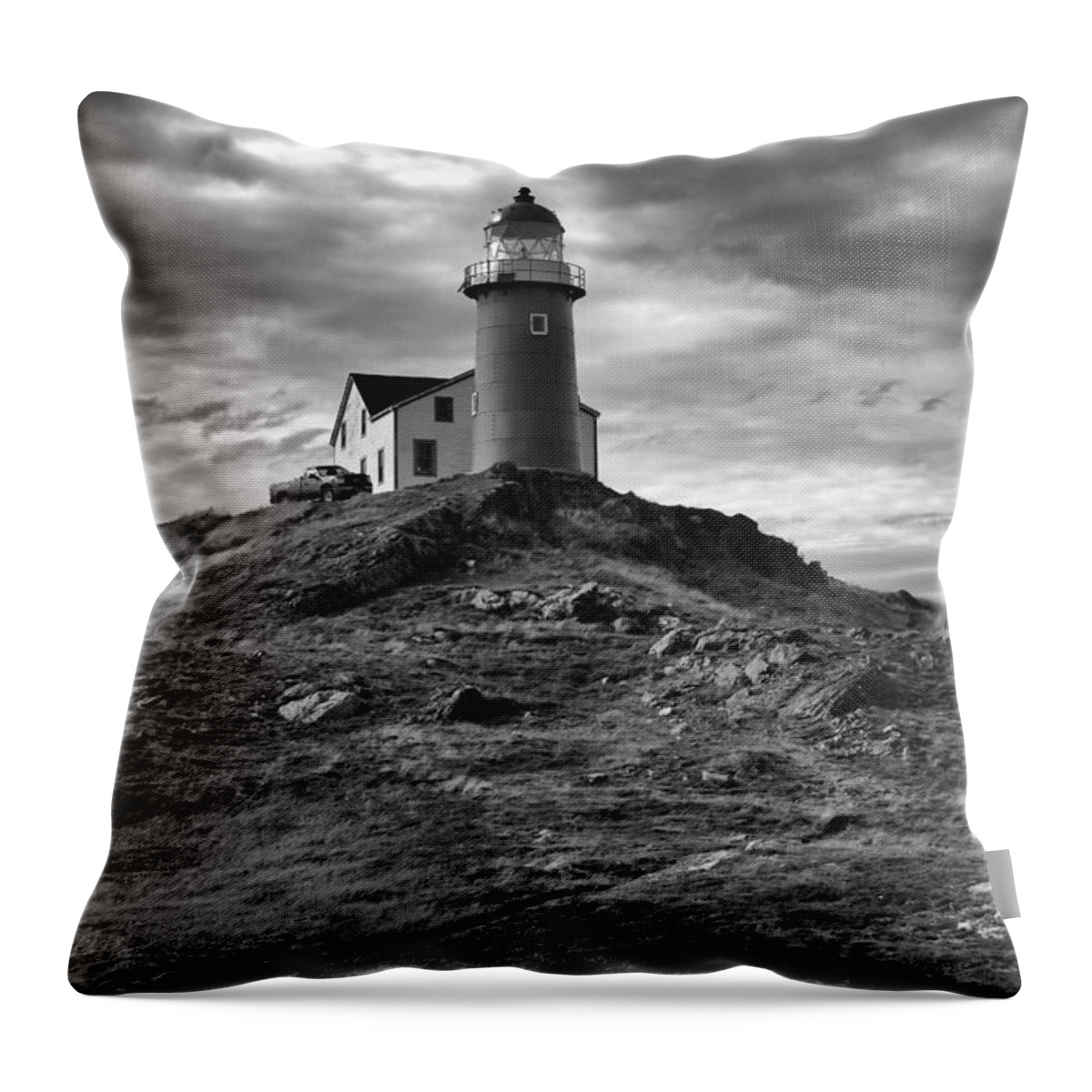 The Setting For The Famous Ferryland Lighthouse Picnics Throw Pillow featuring the photograph Ferryland Lighthouse by Eunice Gibb