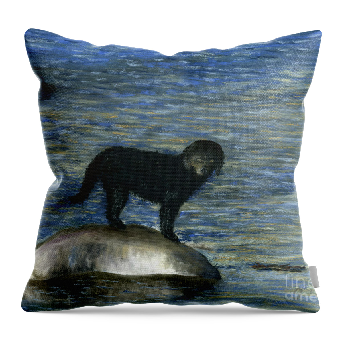 Black Dog Throw Pillow featuring the painting Fetch by Ginny Neece