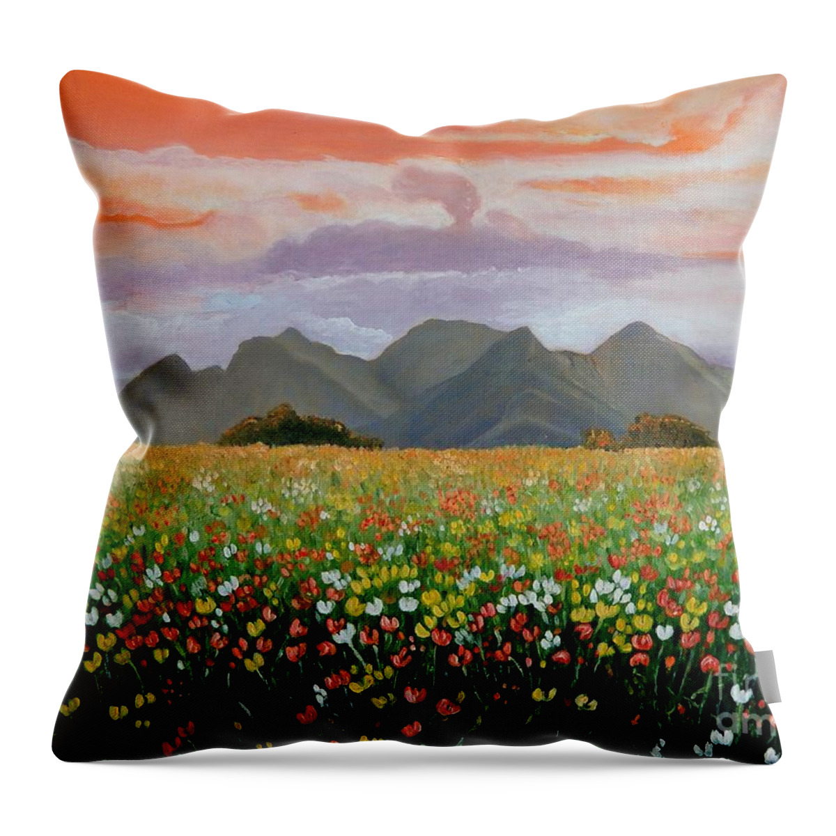Landscape Throw Pillow featuring the painting Field of Flowers by Caroline Street