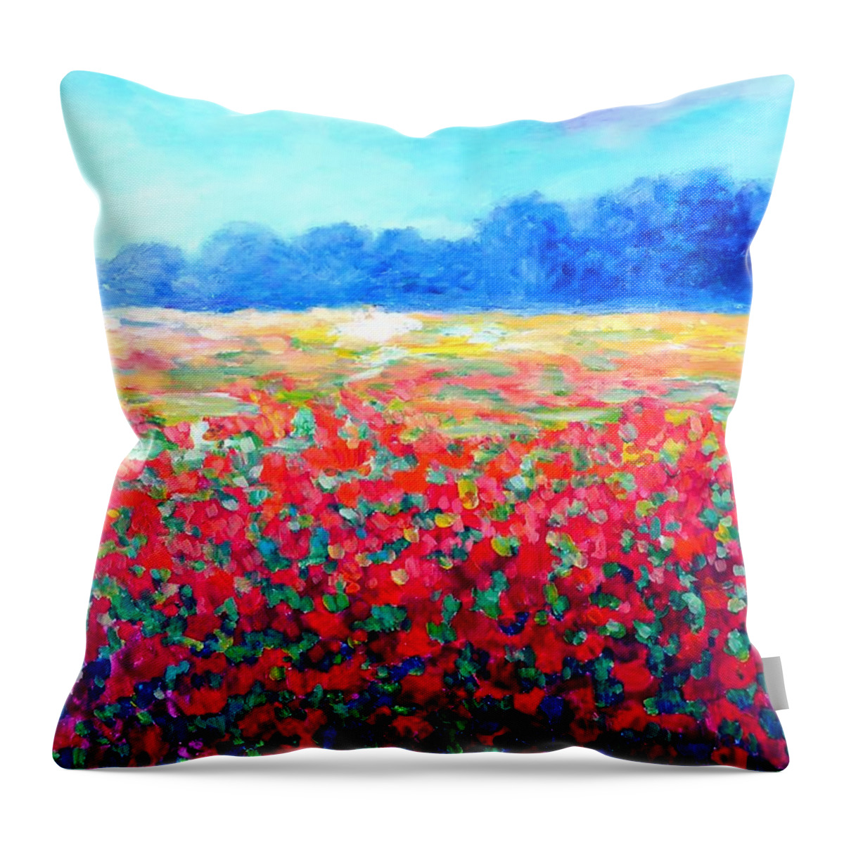 Field Throw Pillow featuring the painting Field with Red Poppies by Cristina Stefan