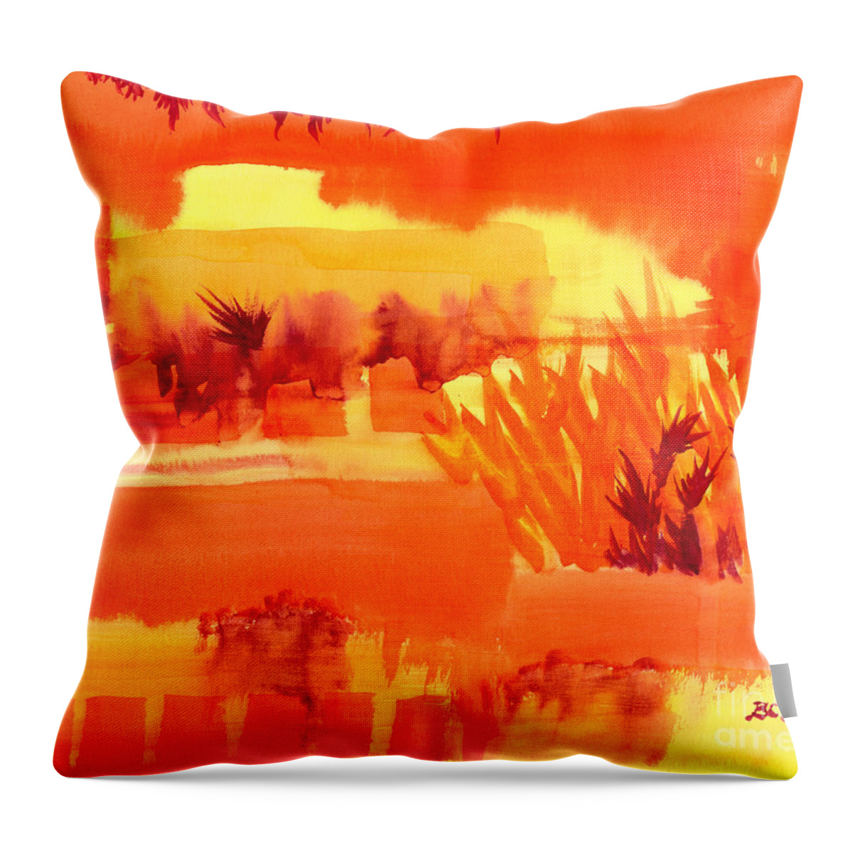 Autumn Throw Pillow featuring the painting Fiery Autumn Field by Beverly Claire Kaiya