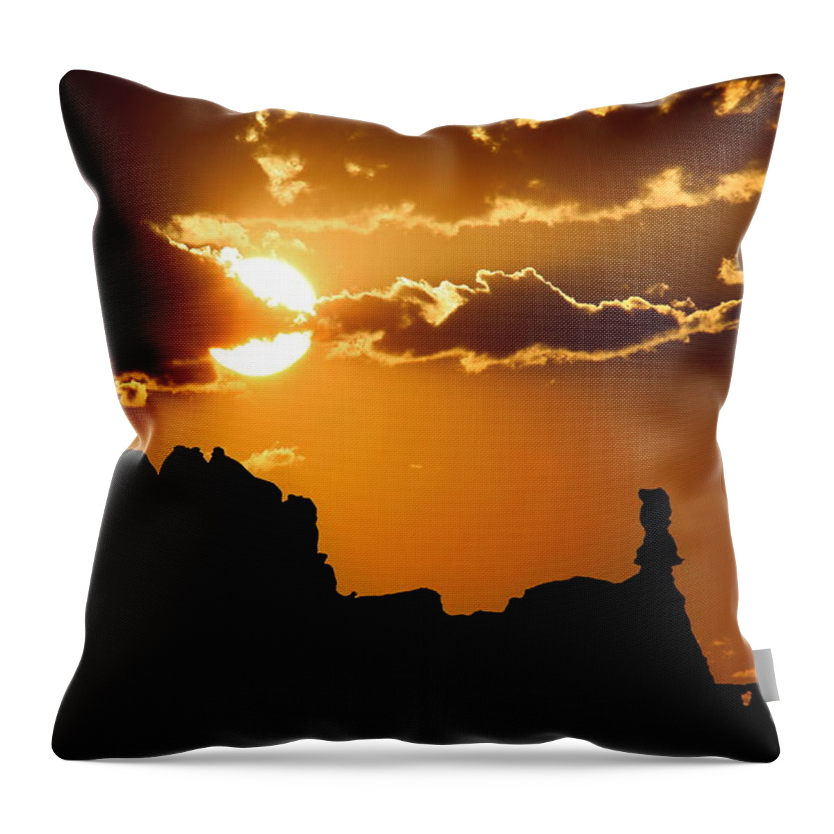 Sunset Throw Pillow featuring the photograph Fiery Desert Sky by Marty Fancy