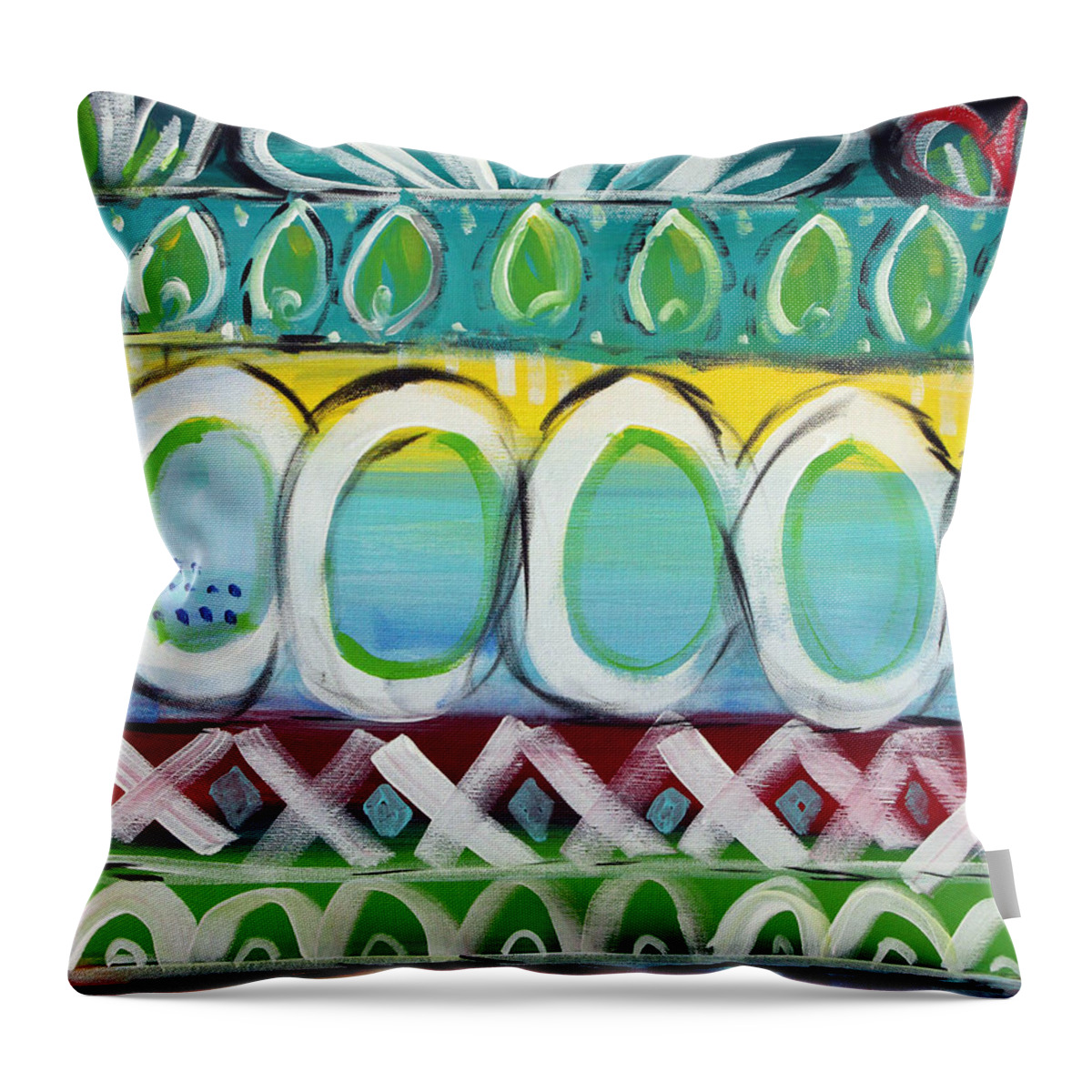 Bold Colors Throw Pillow featuring the painting Fiesta - Colorful Painting by Linda Woods