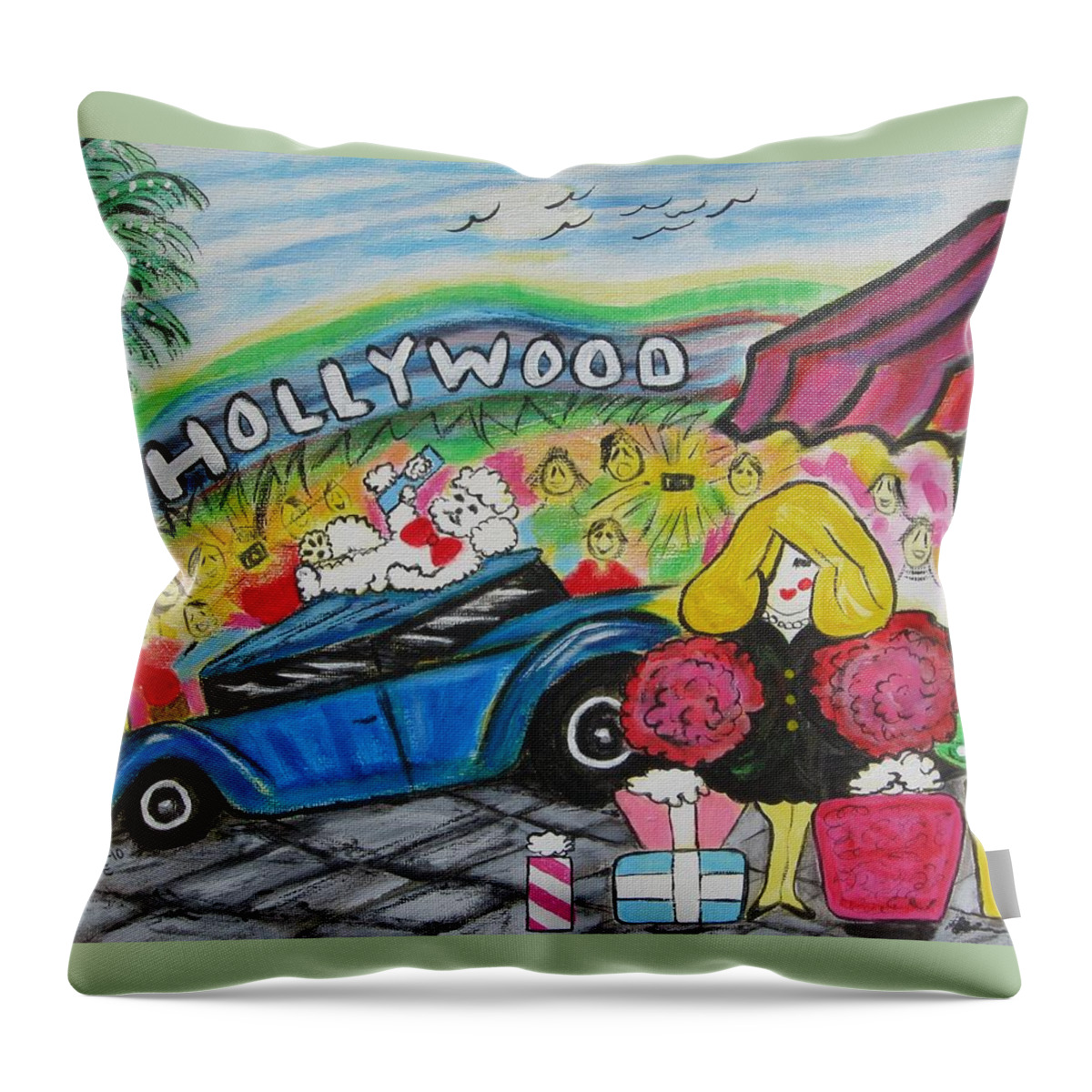 Hollywood Throw Pillow featuring the painting Fifi Goes to Hollywood by Diane Pape