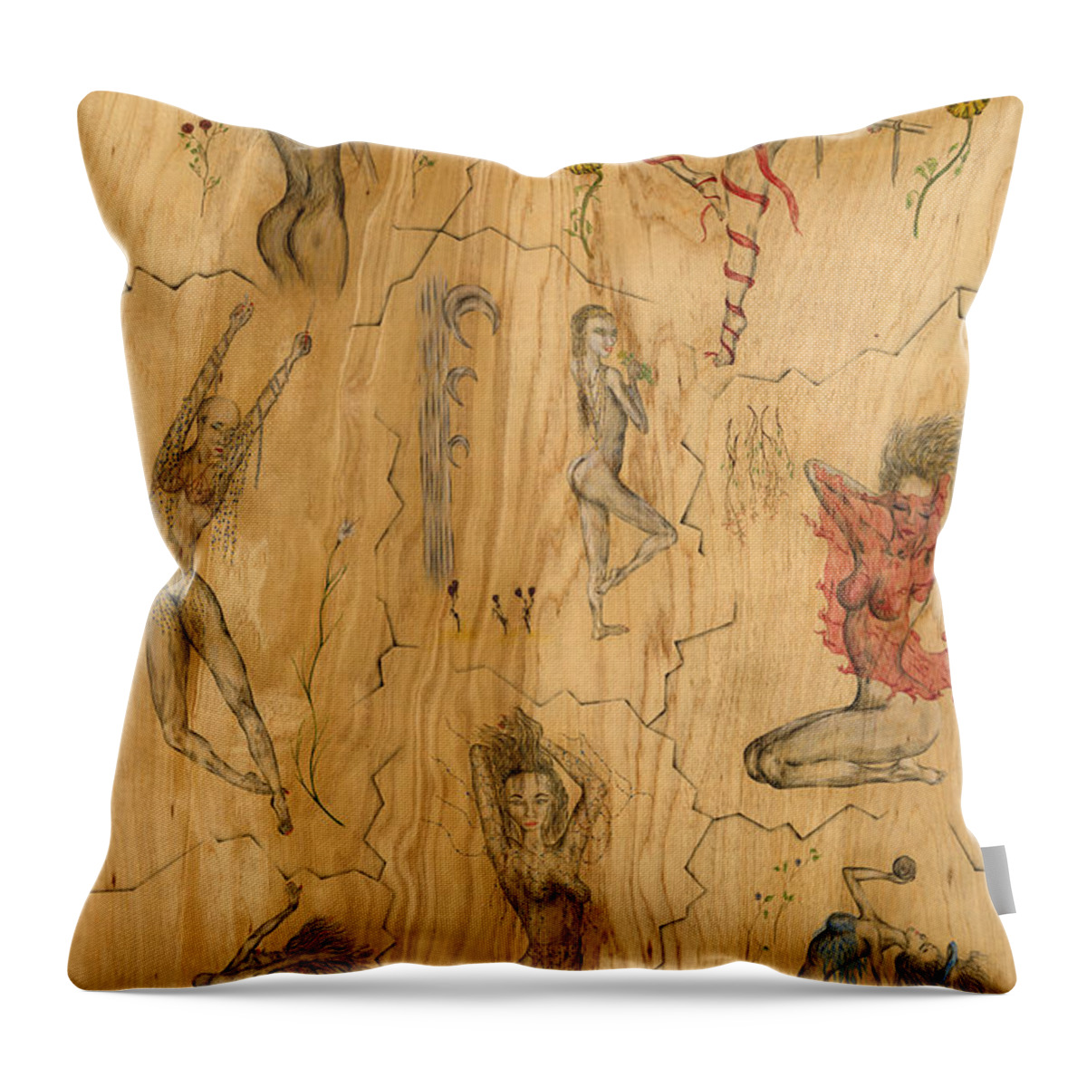 Nudes Throw Pillow featuring the drawing Figures X 8 by Kenneth Clarke