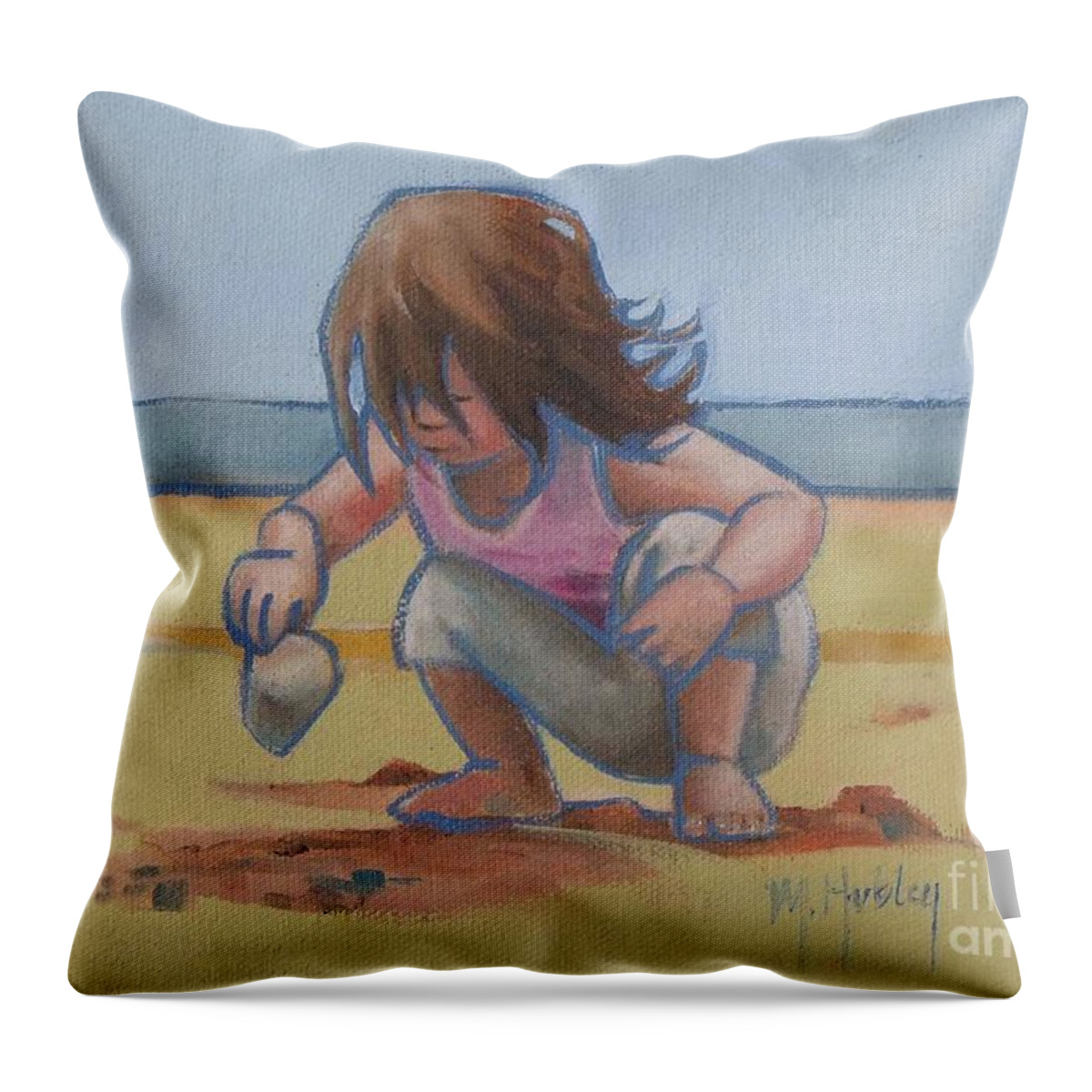 Seashell Throw Pillow featuring the painting Finding a Shell by Mary Hubley
