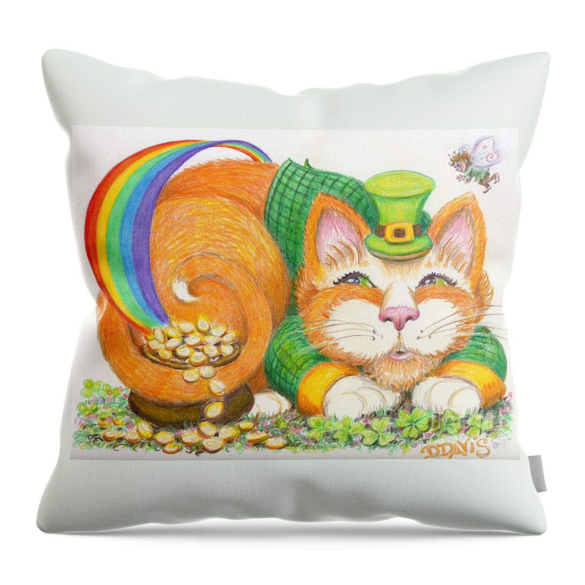 Cat Throw Pillow featuring the drawing Finnegan Mc Gold by Dee Davis