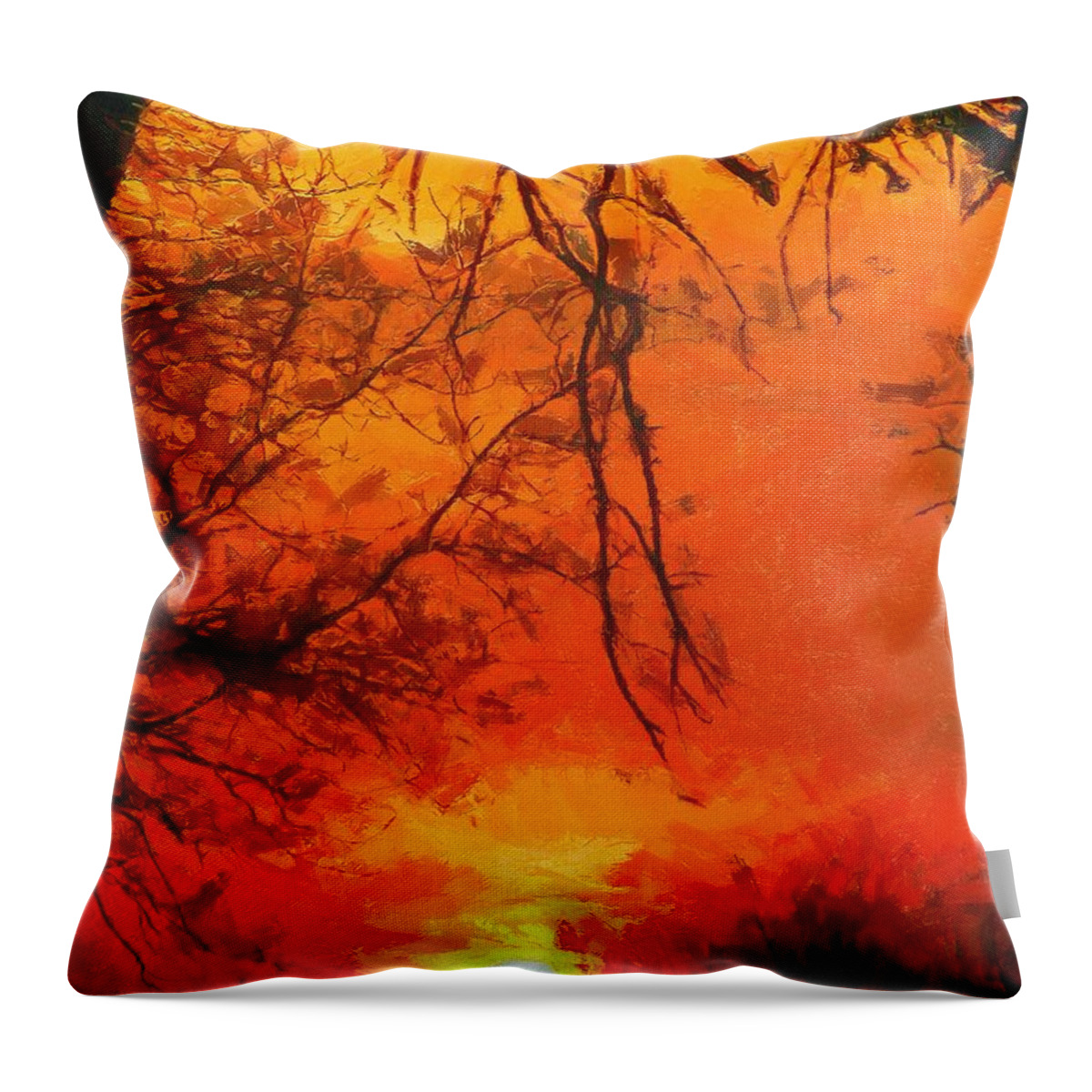 Tree Throw Pillow featuring the painting Fire in the Sky by Jeffrey Kolker