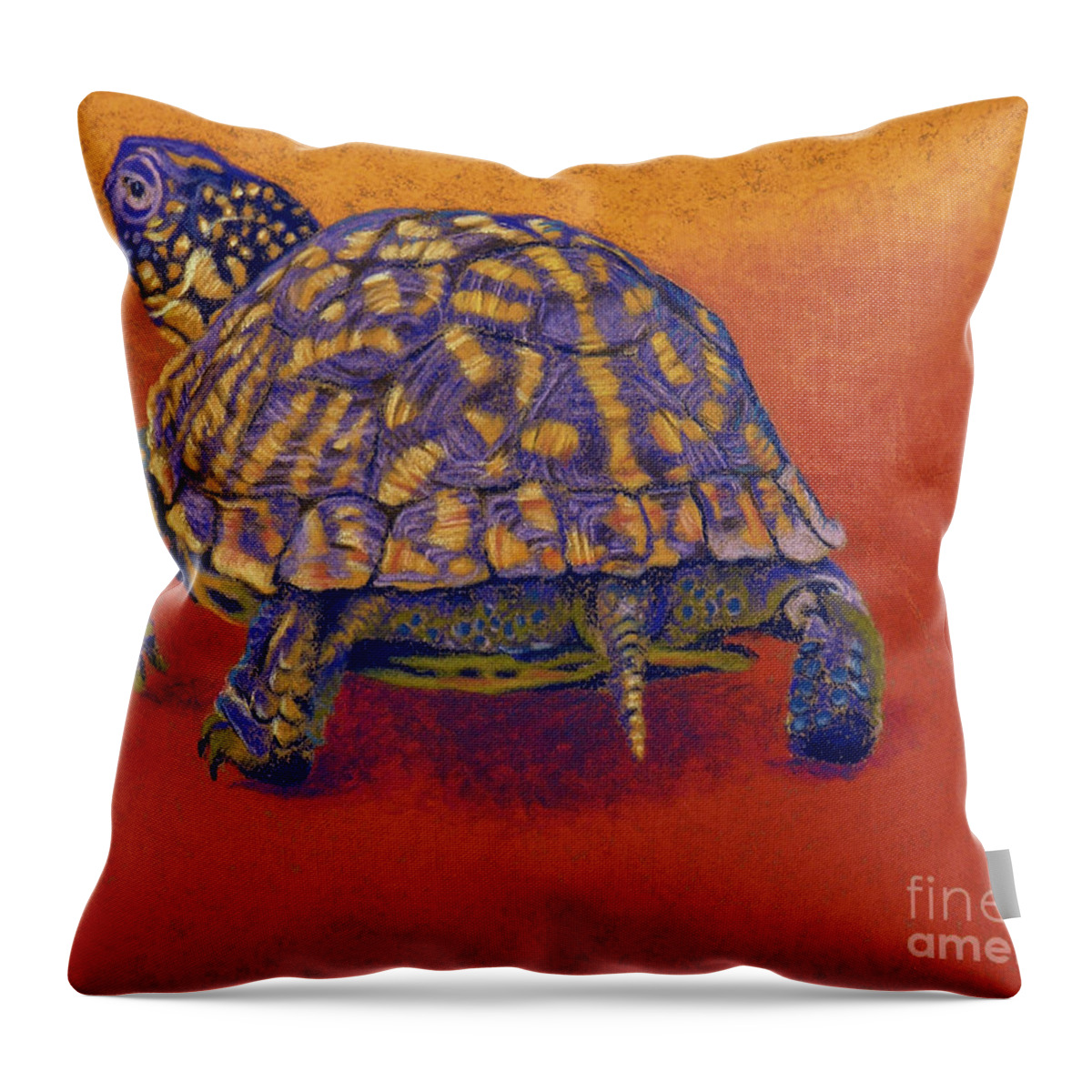 Box Throw Pillow featuring the drawing Fire Walker - Box Turtle by Tracy L Teeter 