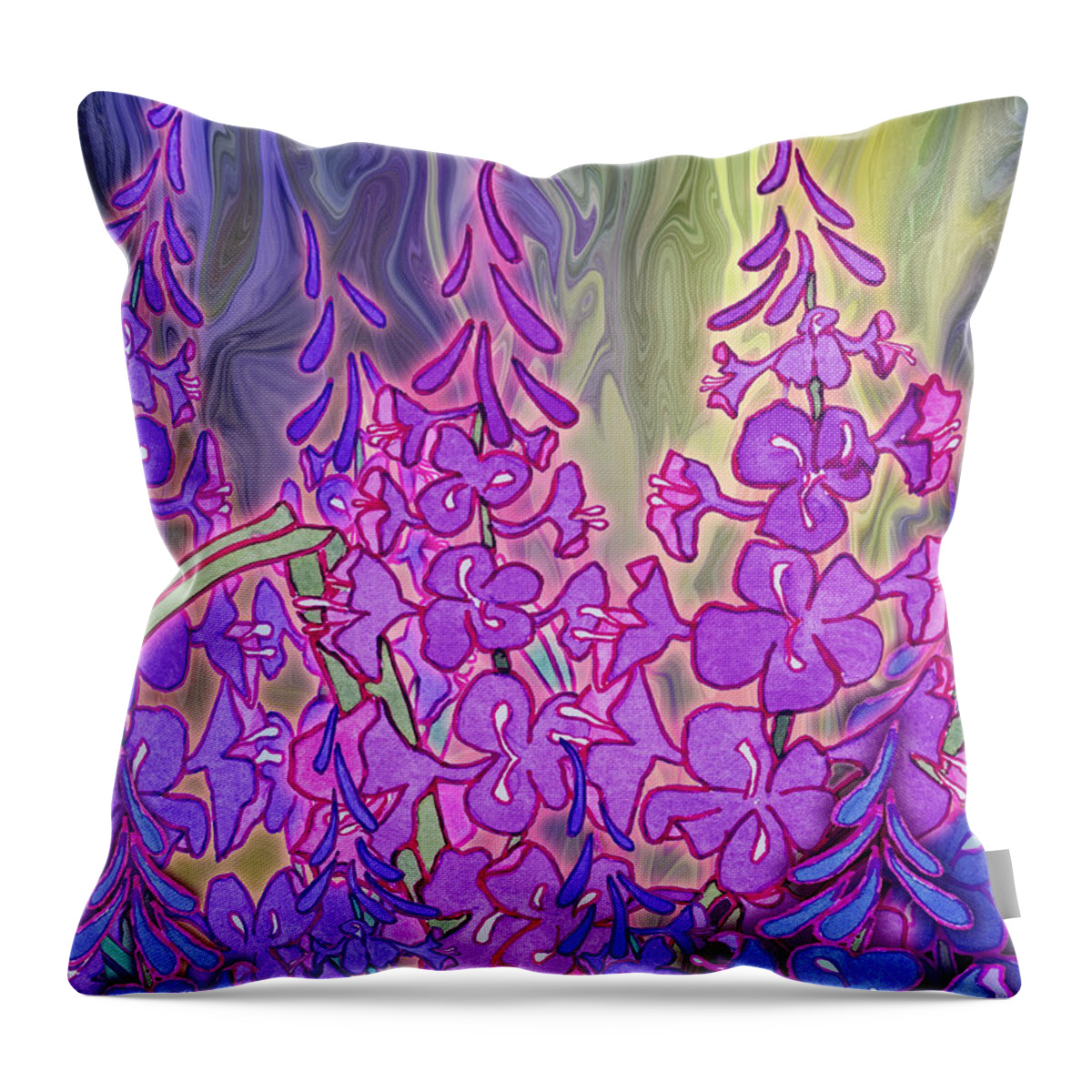 Fireweed Throw Pillow featuring the mixed media Fireweed Medley by Teresa Ascone