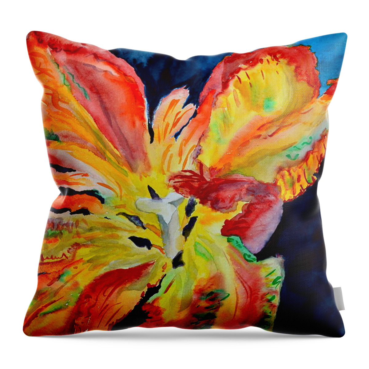 Parrot Tulip Throw Pillow featuring the painting Fireworks by Beverley Harper Tinsley