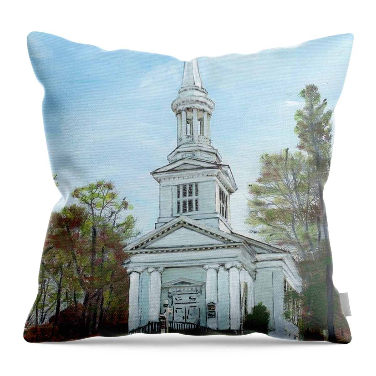 Sandwich Throw Pillow featuring the painting First Church Sandwich MA by Cliff Wilson