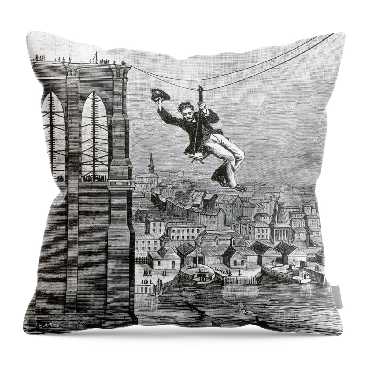 Science Throw Pillow featuring the photograph First Crossing Of The Brooklyn Bridge by Science Source
