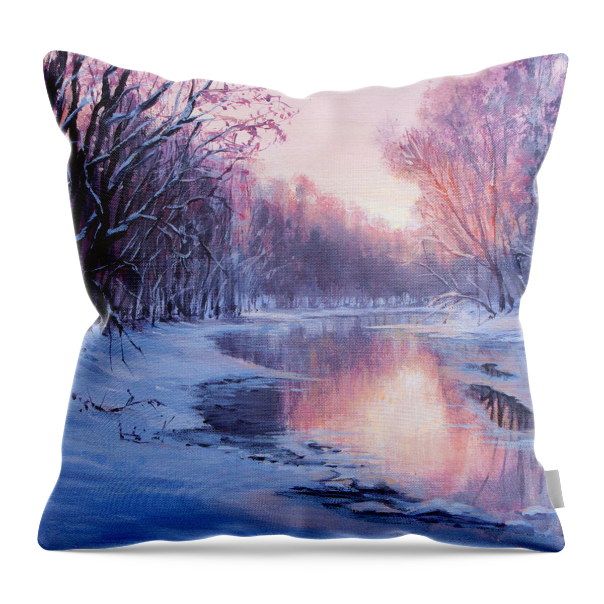 Landscape Throw Pillow featuring the painting First Light by Karen Ilari