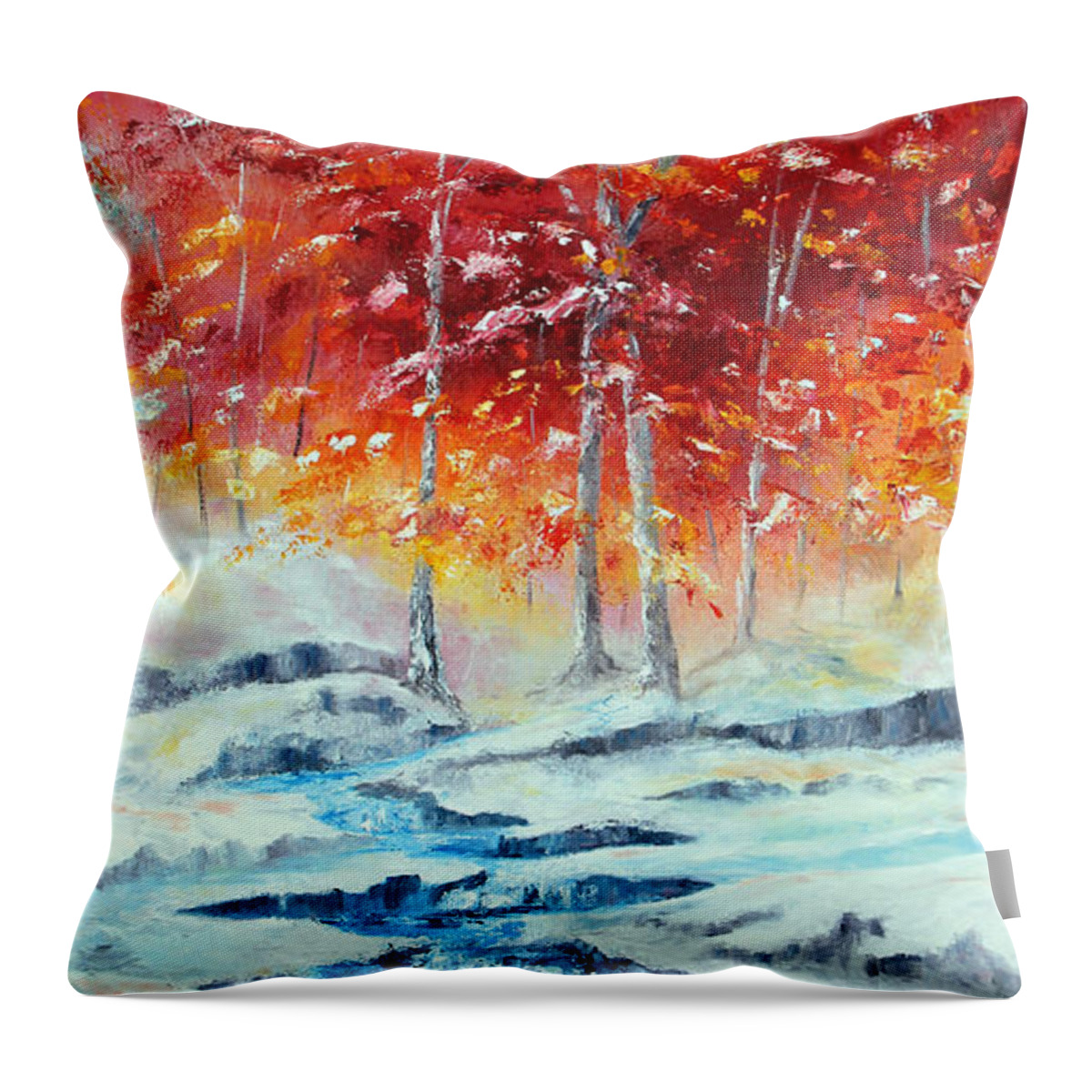 Winter Throw Pillow featuring the painting First Snow by Meaghan Troup