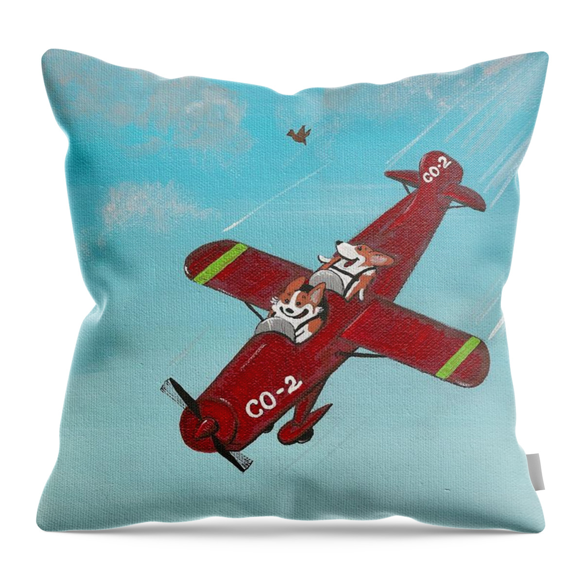 Print Throw Pillow featuring the painting First Take Off by Margaryta Yermolayeva