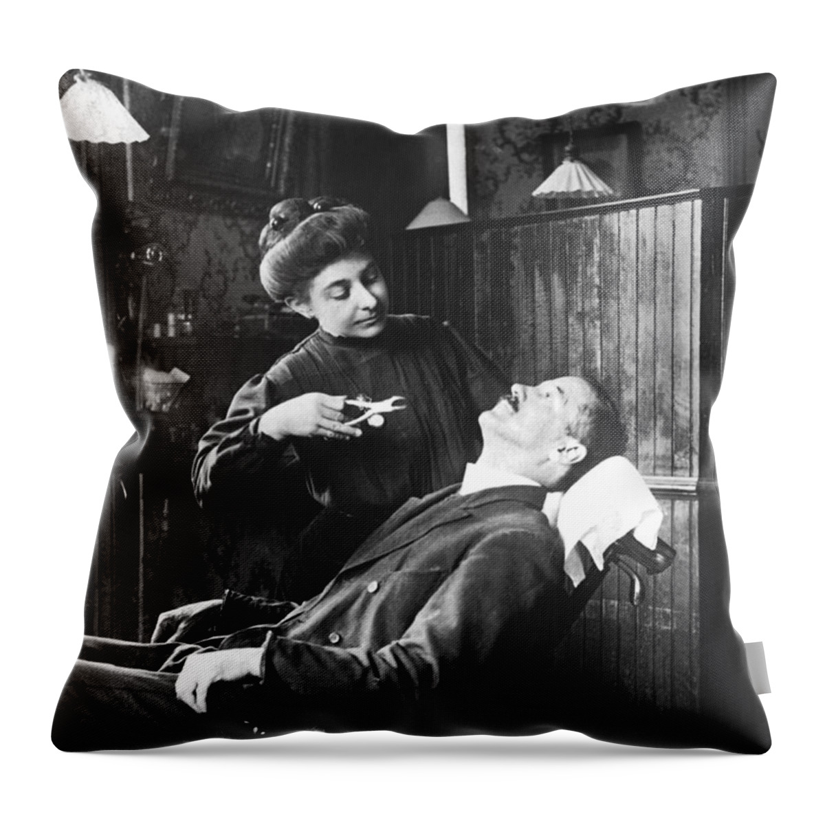1900's Throw Pillow featuring the photograph First Women Dentists by Underwood Archives