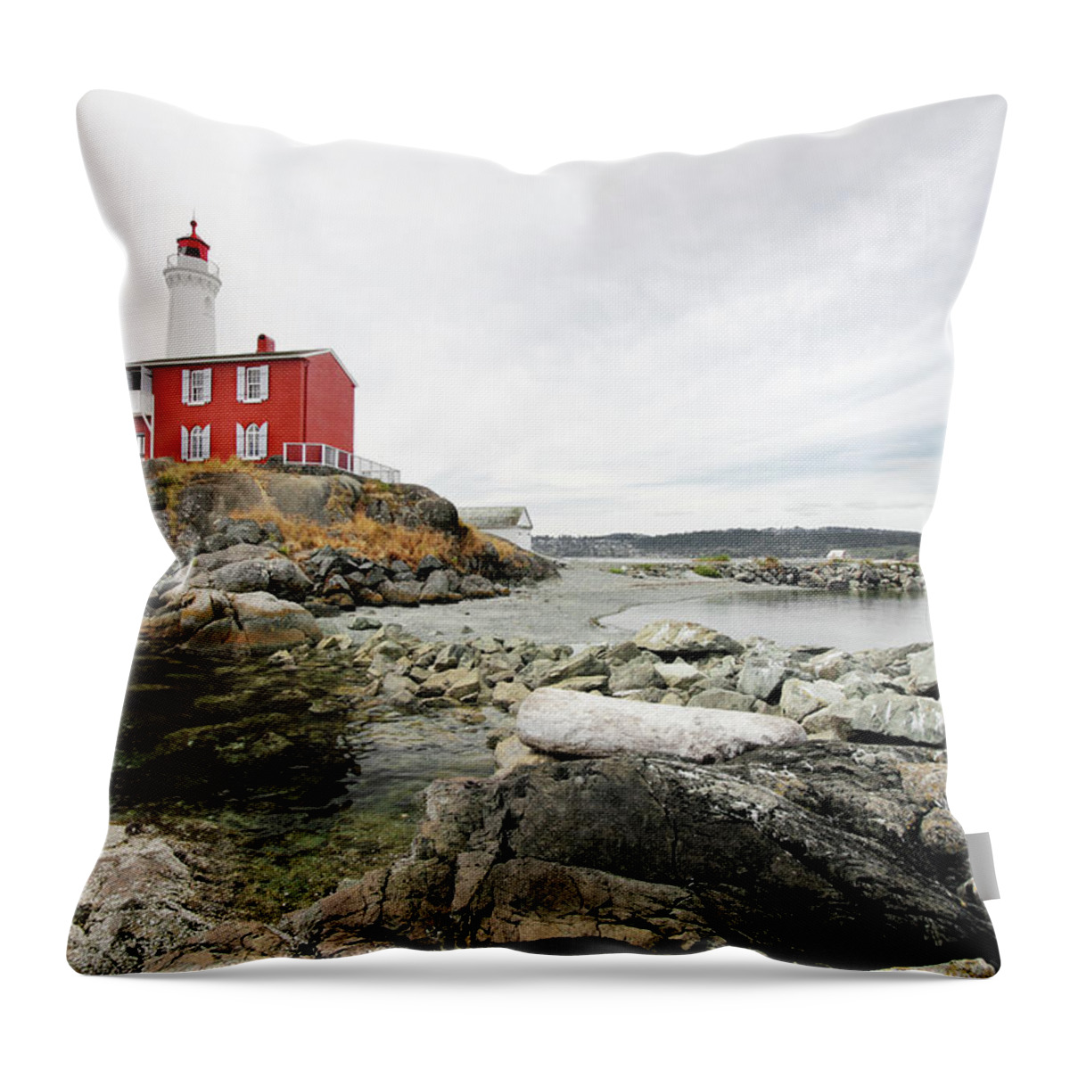 Water's Edge Throw Pillow featuring the photograph Fisgard Lighthouse by Emilynorton