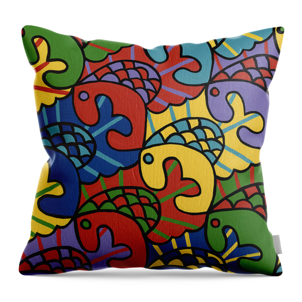 Tessellation Throw Pillow featuring the painting Fish Eat Fish by Mike Segal