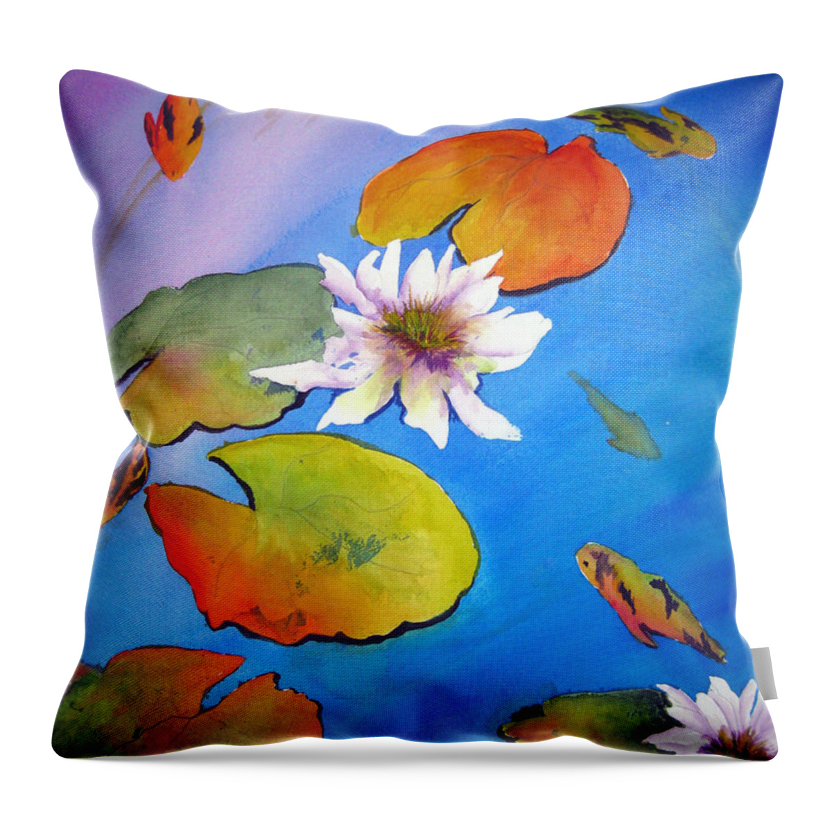 Lil Taylor Throw Pillow featuring the painting Fish Pond I by Lil Taylor