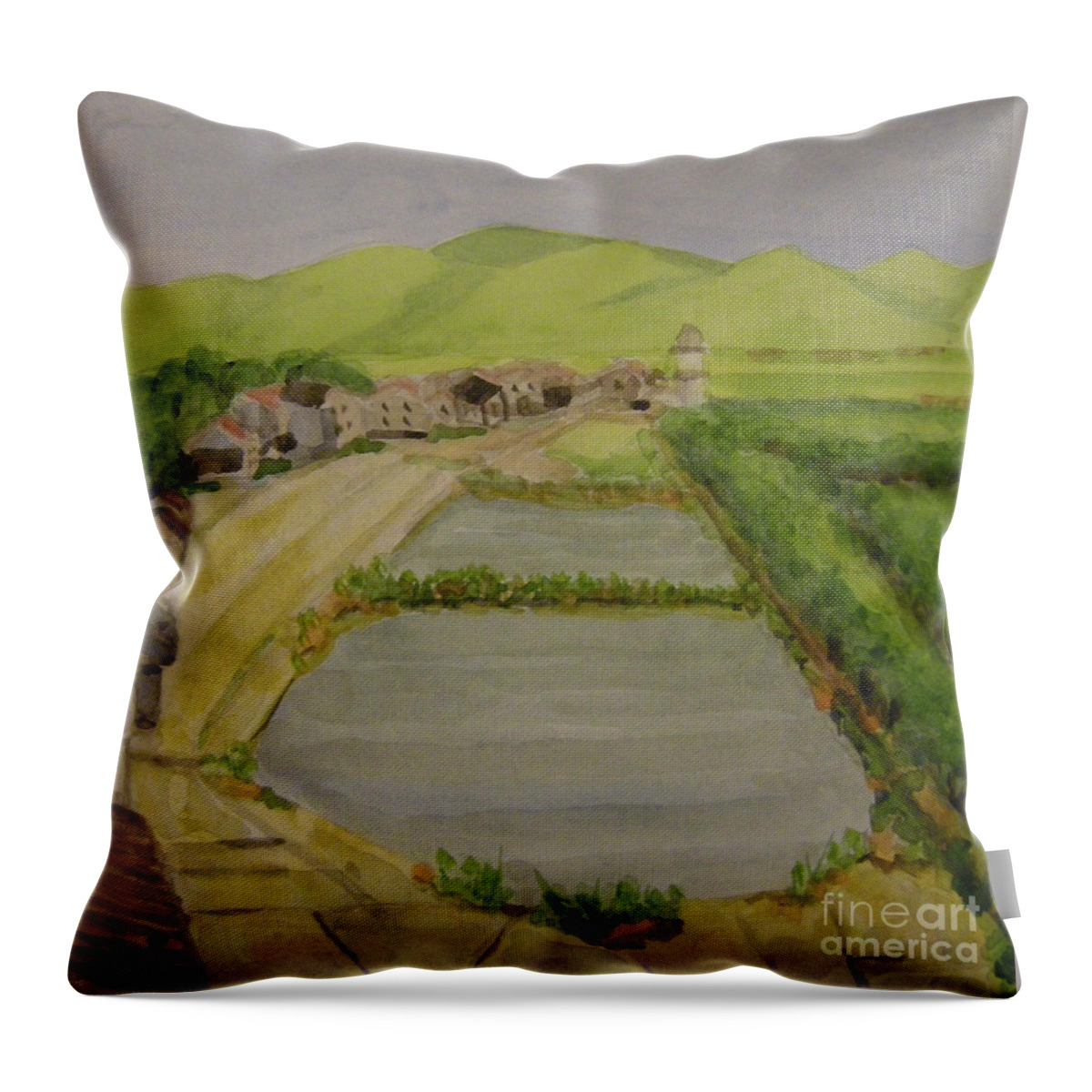 China Throw Pillow featuring the painting Fish Ponds by Lilibeth Andre
