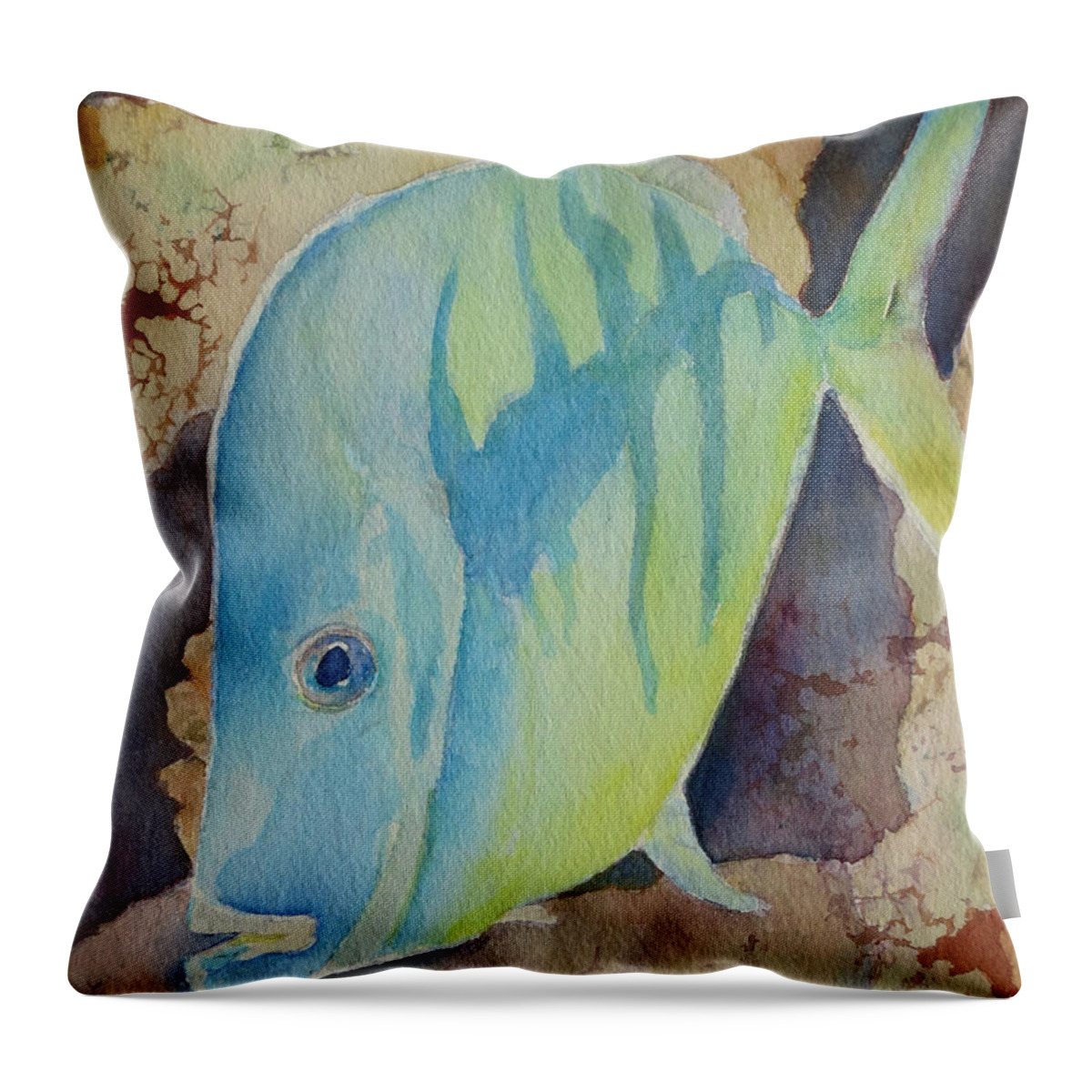 Fish Throw Pillow featuring the painting Fish Wish by Judy Mercer