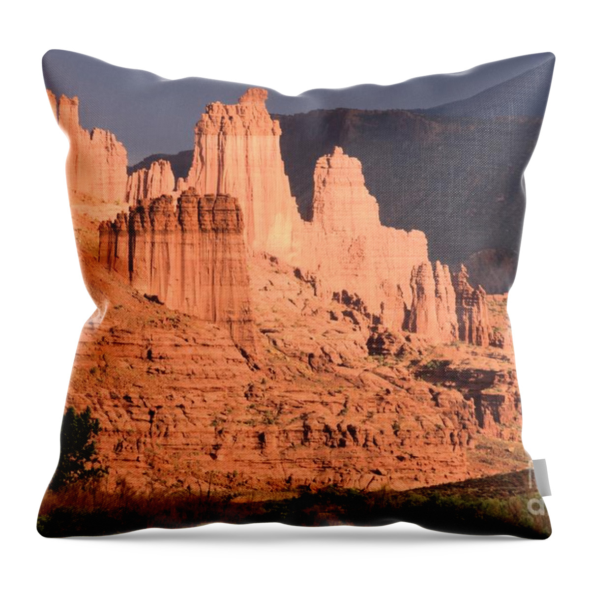 Fisher Towers Throw Pillow featuring the photograph Fisher Glow by Adam Jewell