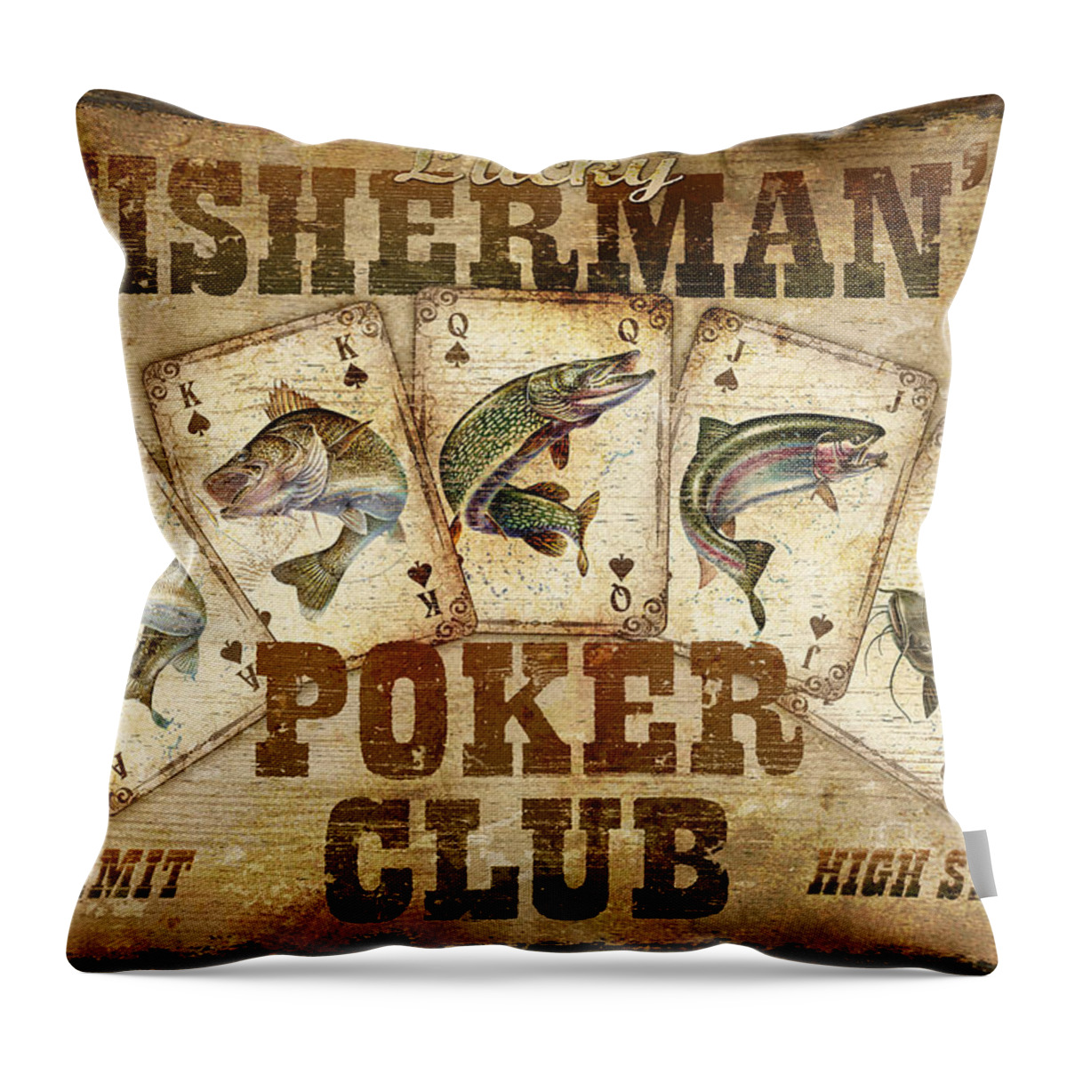 Jq Licensing Throw Pillow featuring the painting Fishermans Poker Club by JQ Licensing