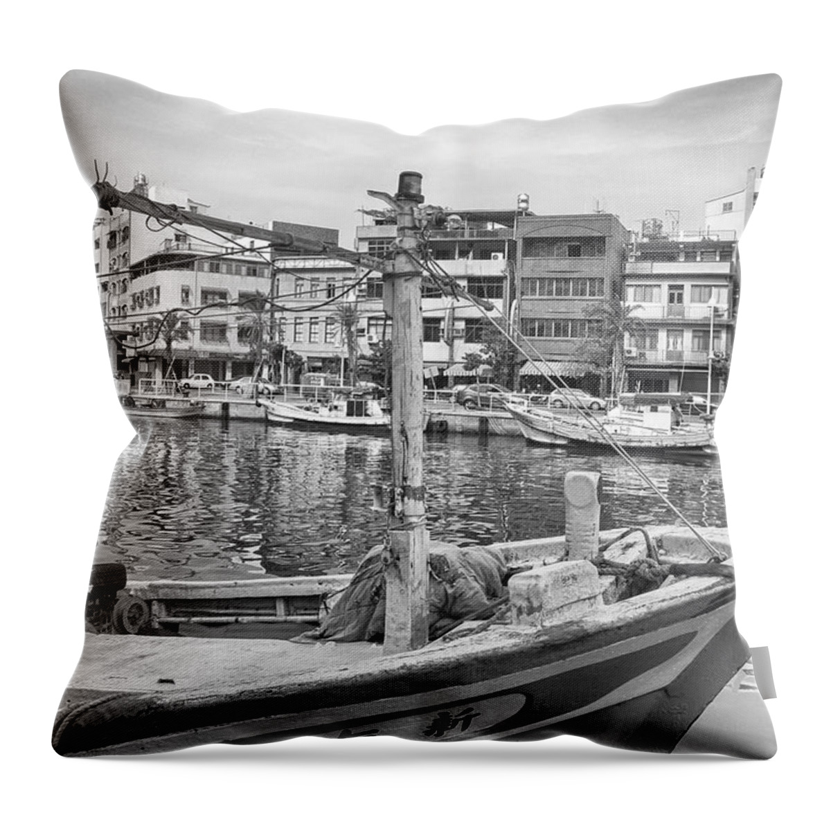 Fishing Throw Pillow featuring the photograph Fishing Boat B W by Bill Hamilton