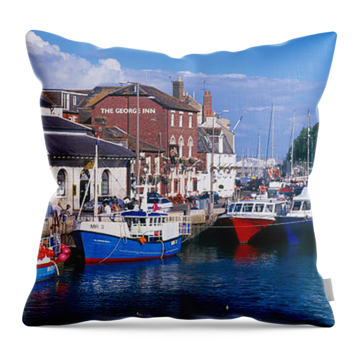 Photography Throw Pillow featuring the photograph Fishing Boats At A Harbor, Weymouth by Panoramic Images