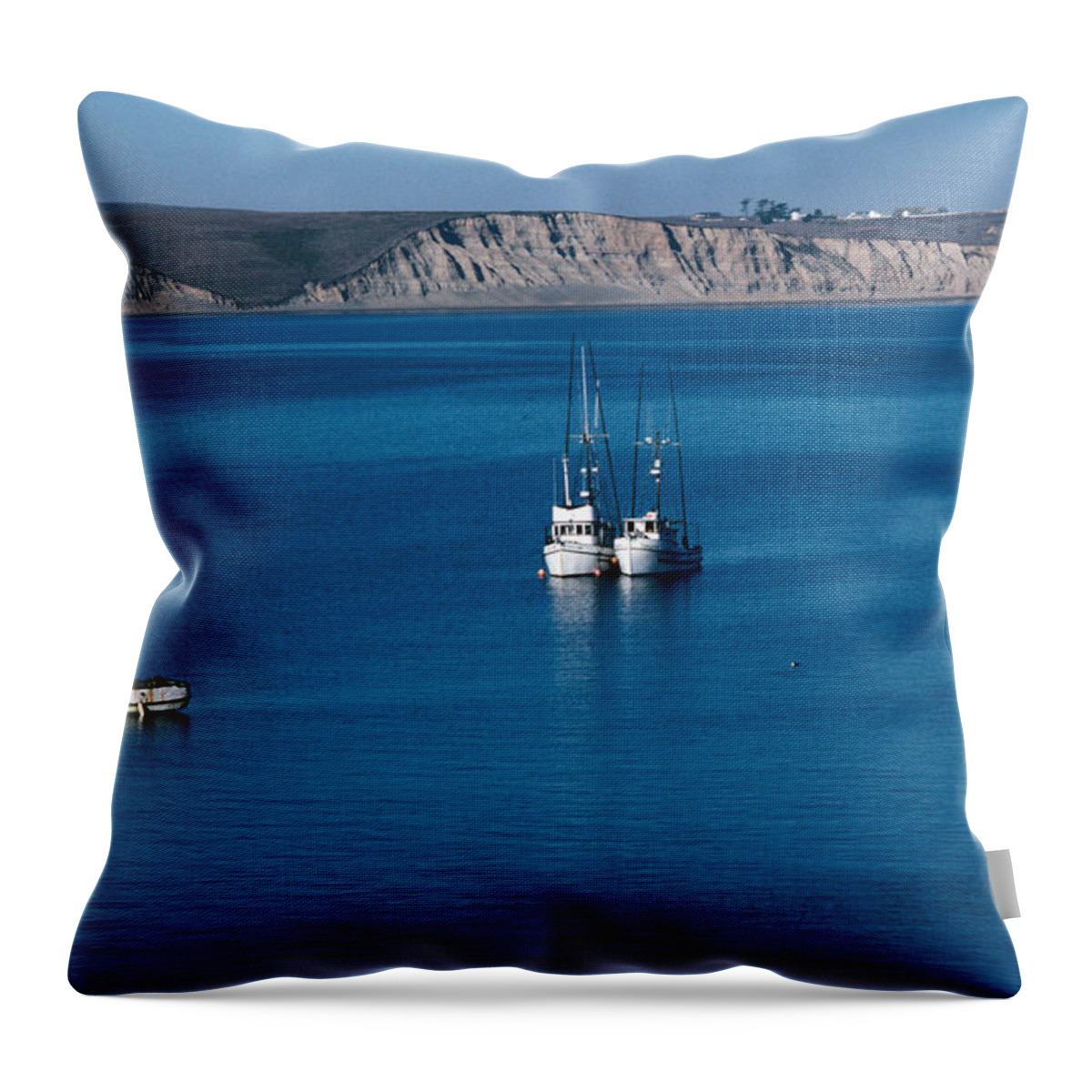 Seascape Throw Pillow featuring the photograph Fishing Boats In Drakes Bay With by John Elk