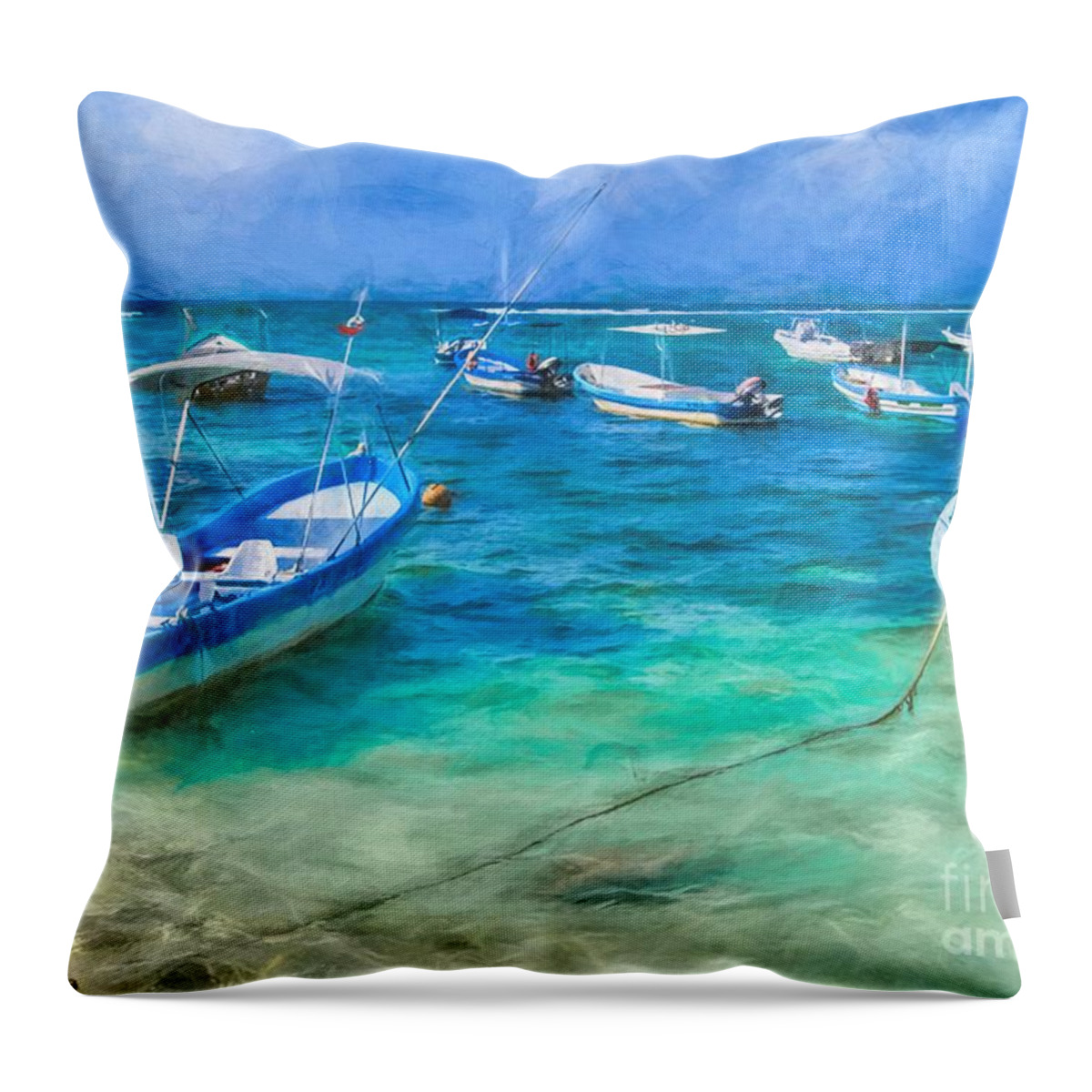 Boats Throw Pillow featuring the photograph Fishing Boats by Peggy Hughes